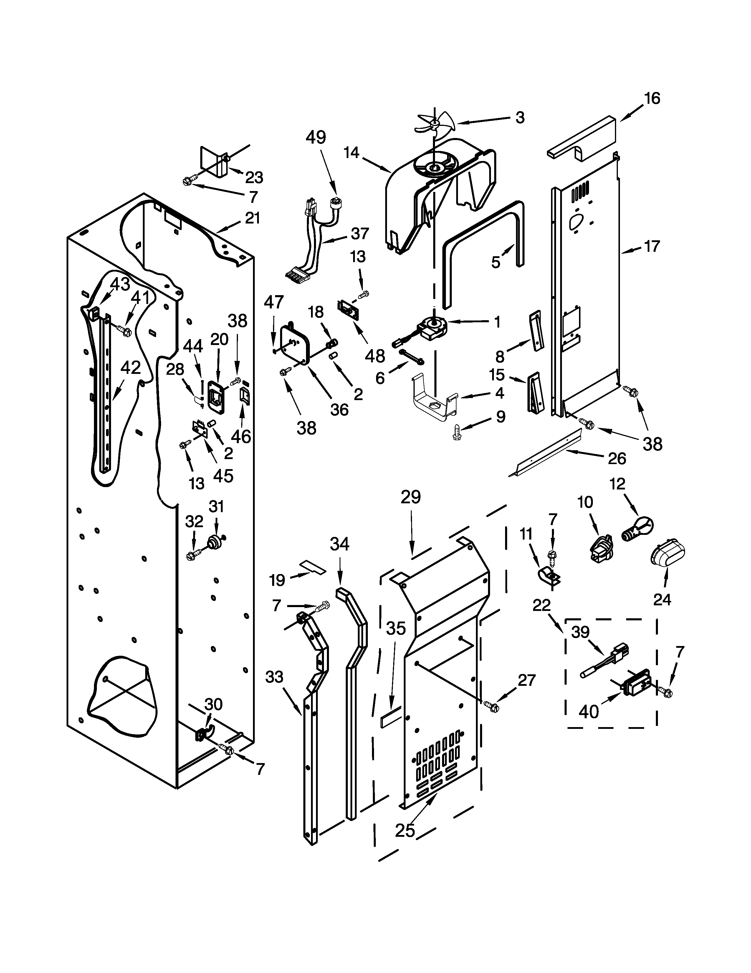 Freezer liner and air flow parts
