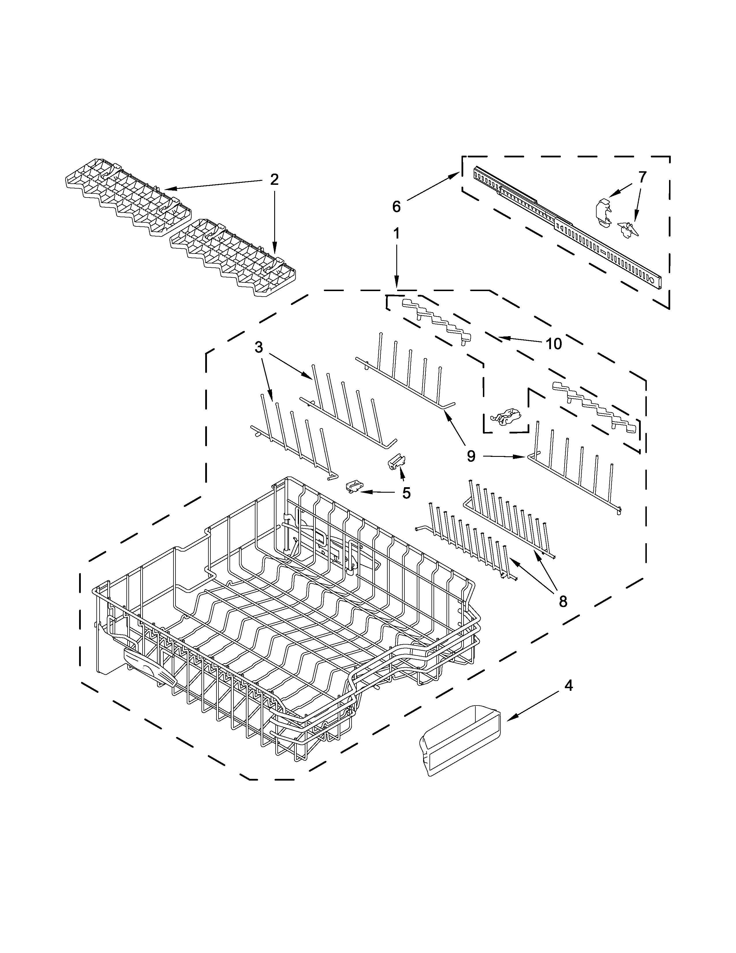Upper rack and track parts