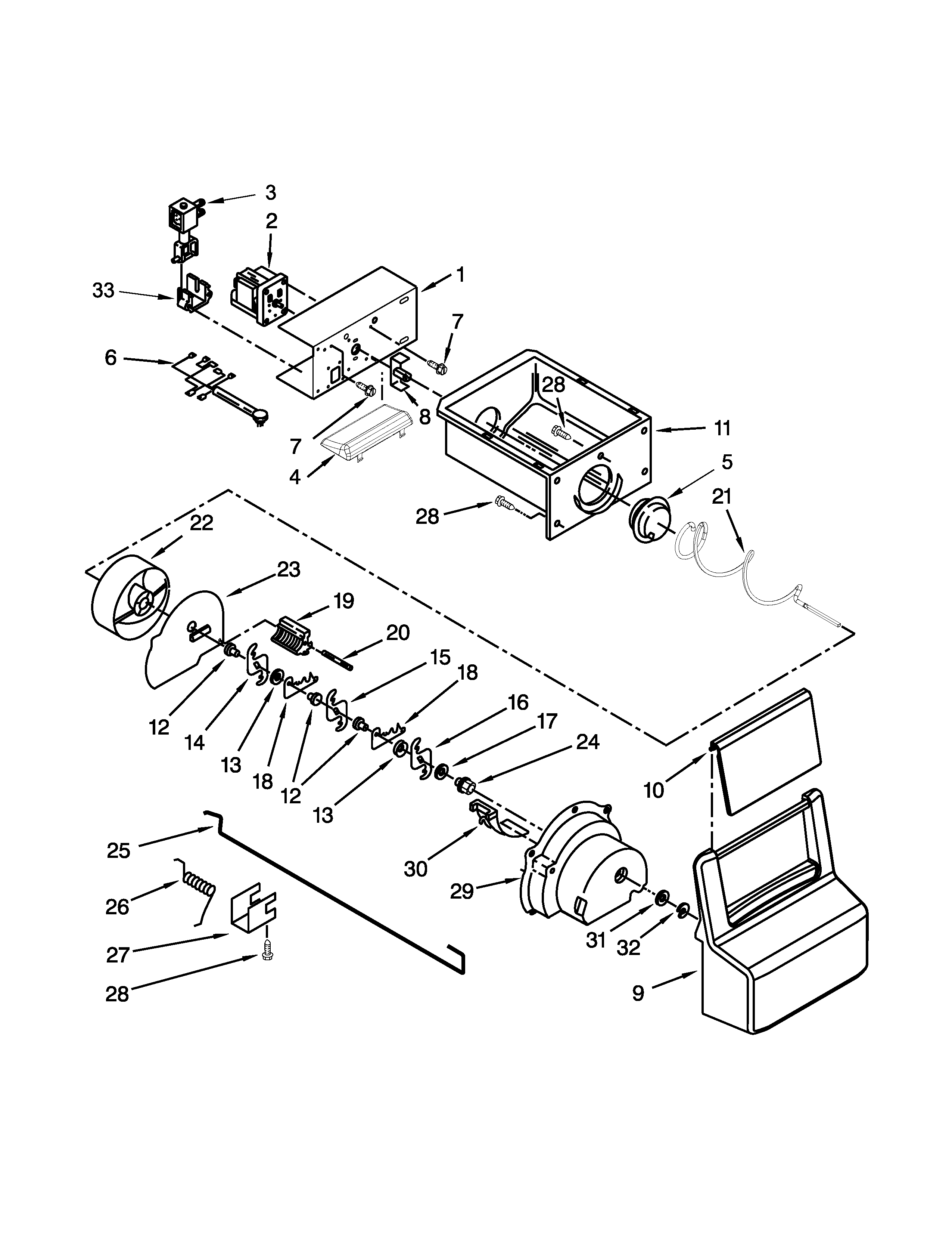 MOTOR AND ICE CONTAINER PARTS