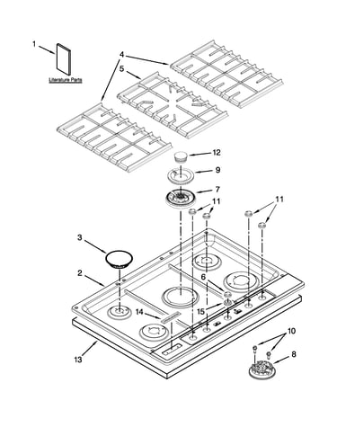 Cooktop, burner and grate parts