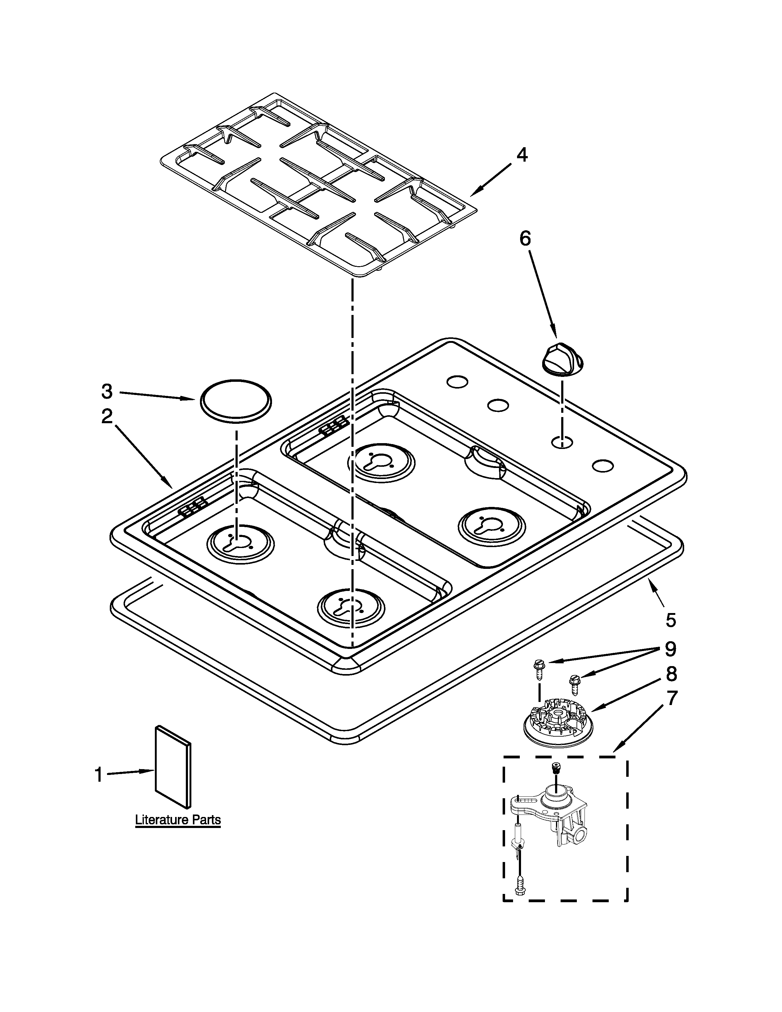 Cooktop, burner and grate parts