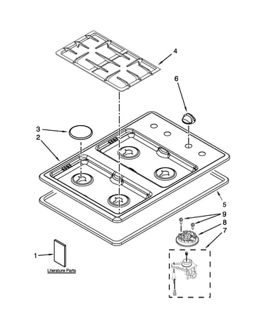 Cooktop, burner and grate parts