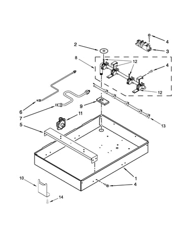 Burner box, gas valve and switch parts