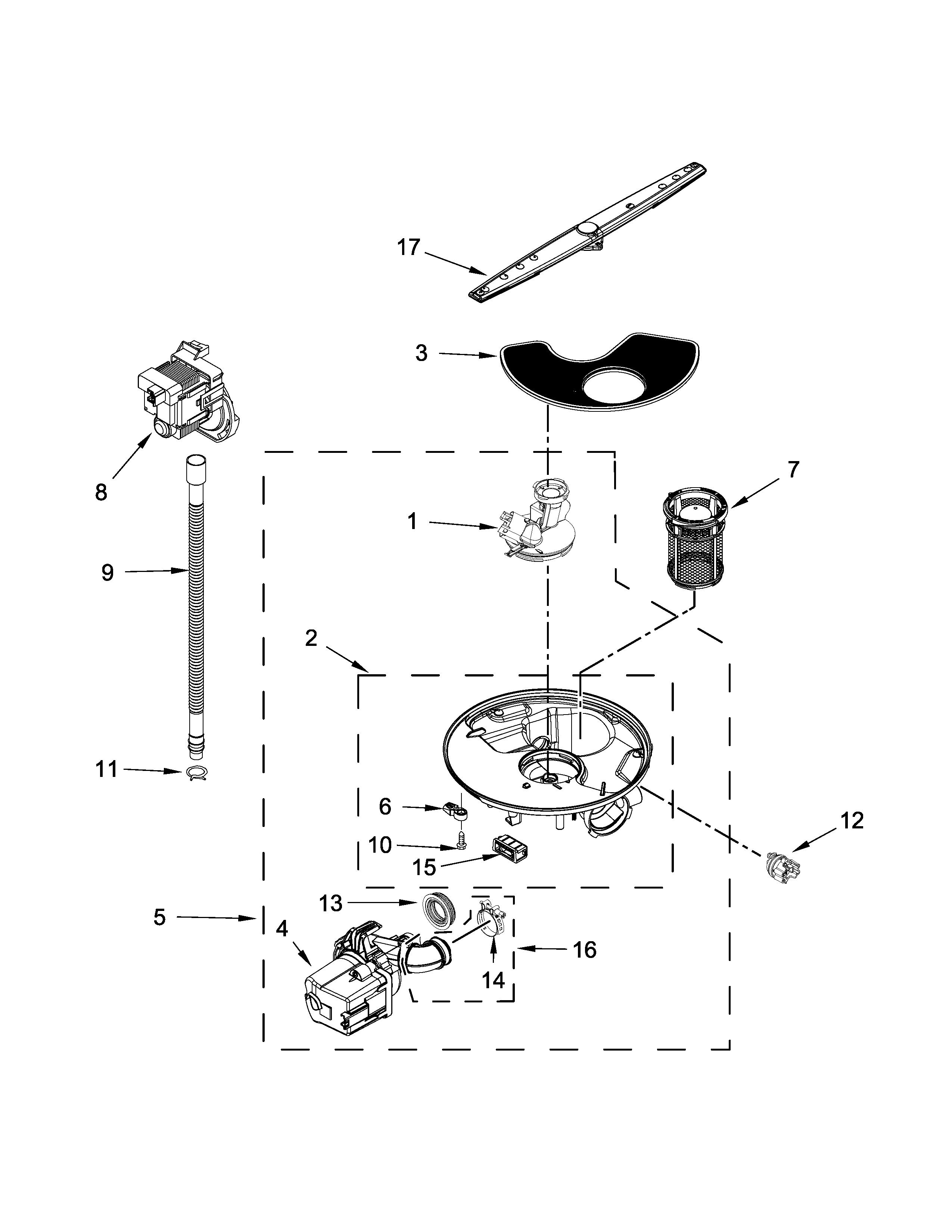 Pump, washarm and motor parts