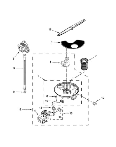 Pump, washarm and motor parts