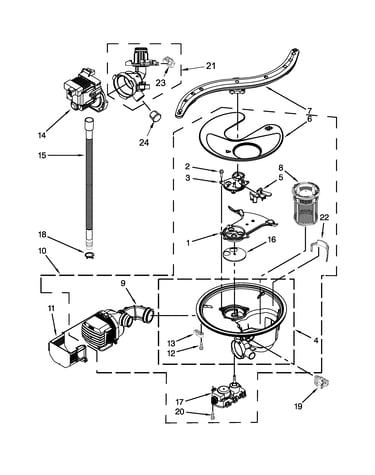 Pump, washarm and motor parts