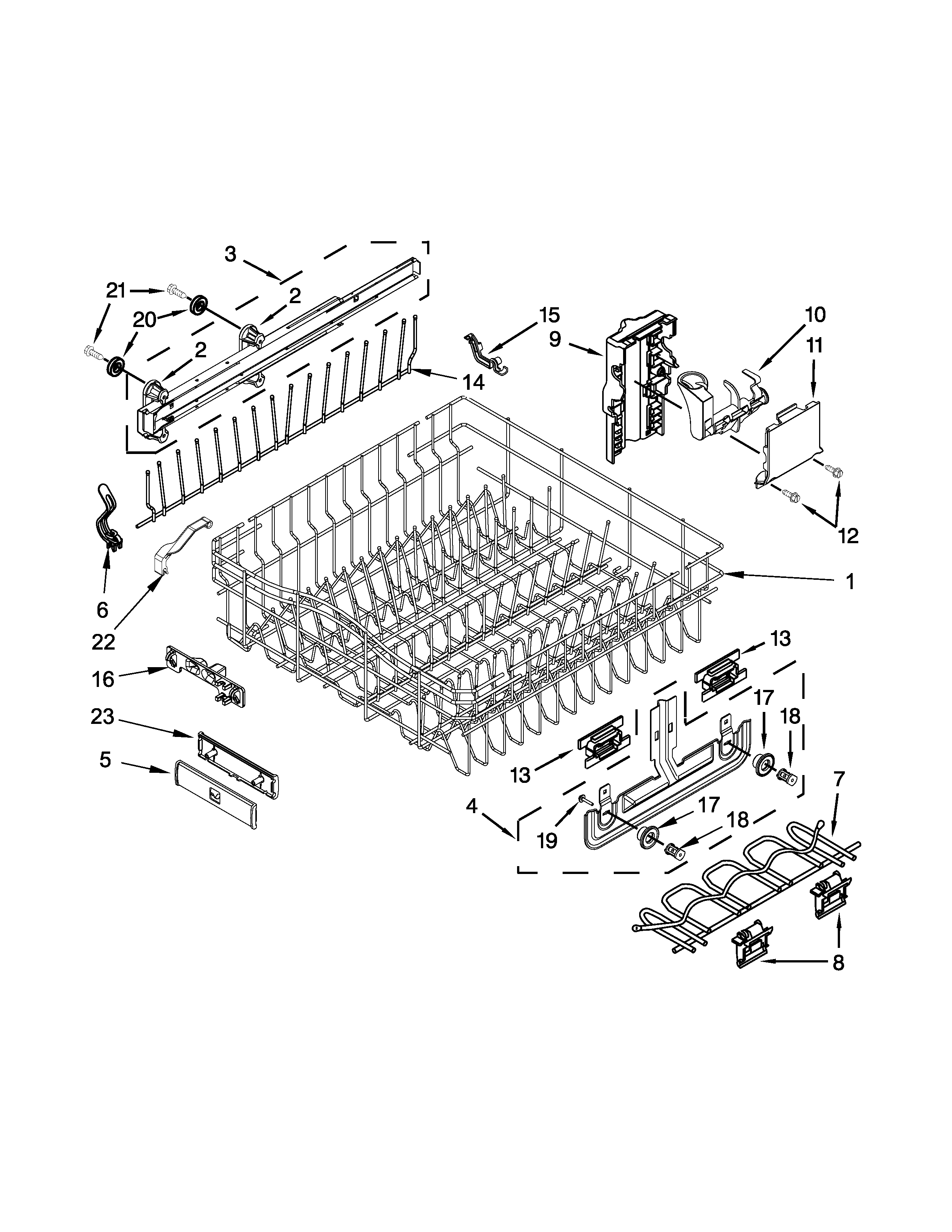 Upper rack and track parts