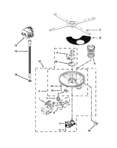 Pump, washarm and motor parts