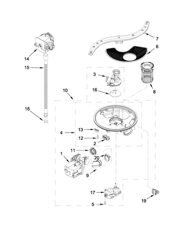 Pump, washarm and motor parts