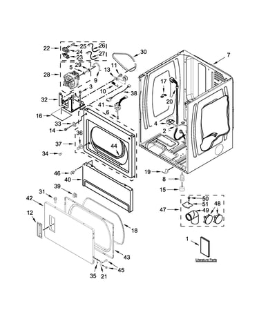 Lower cabinet and front panel parts