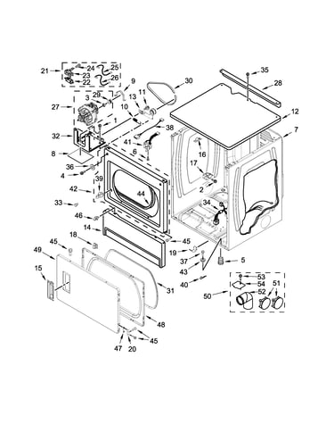 Upper cabinet and front panel parts