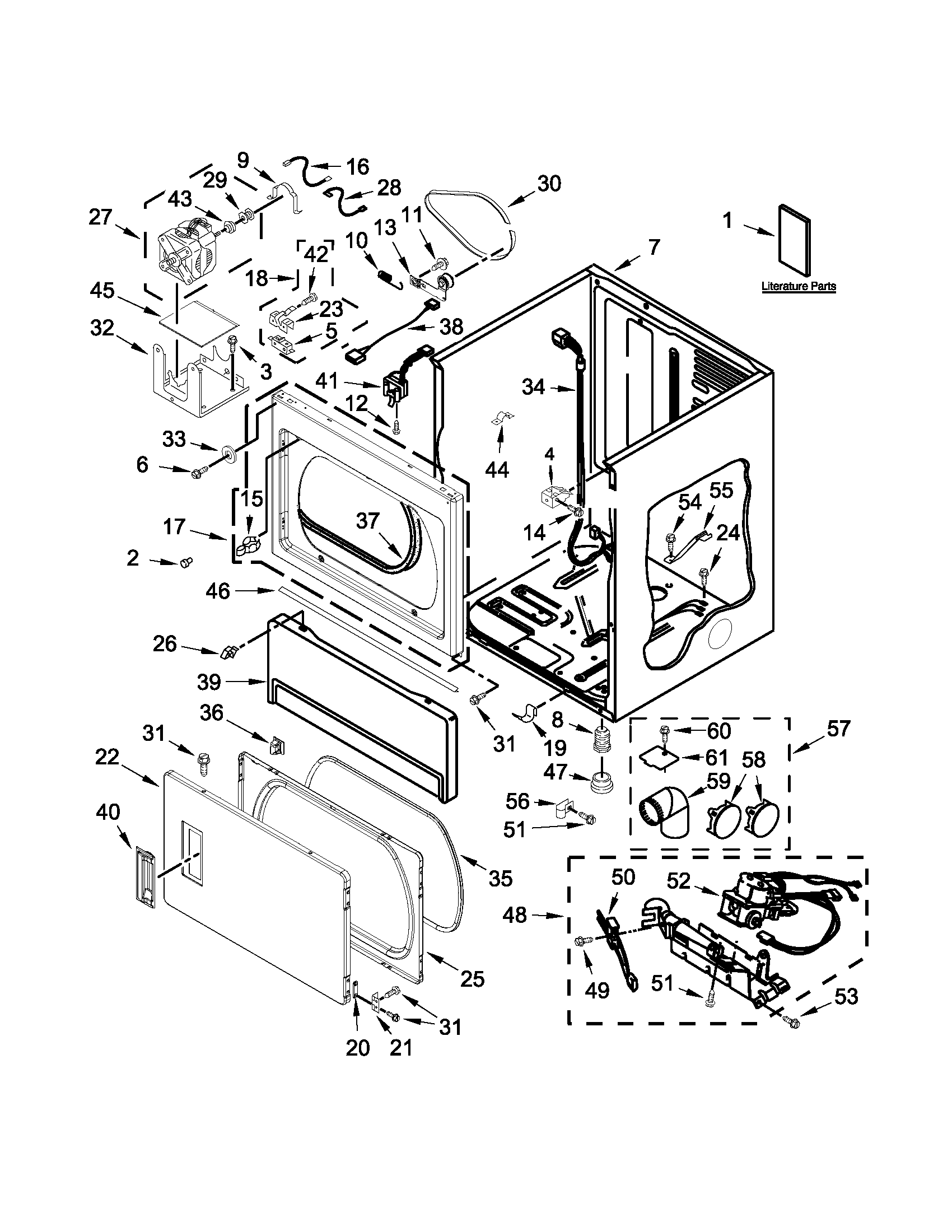 Lower cabinet and front panel parts