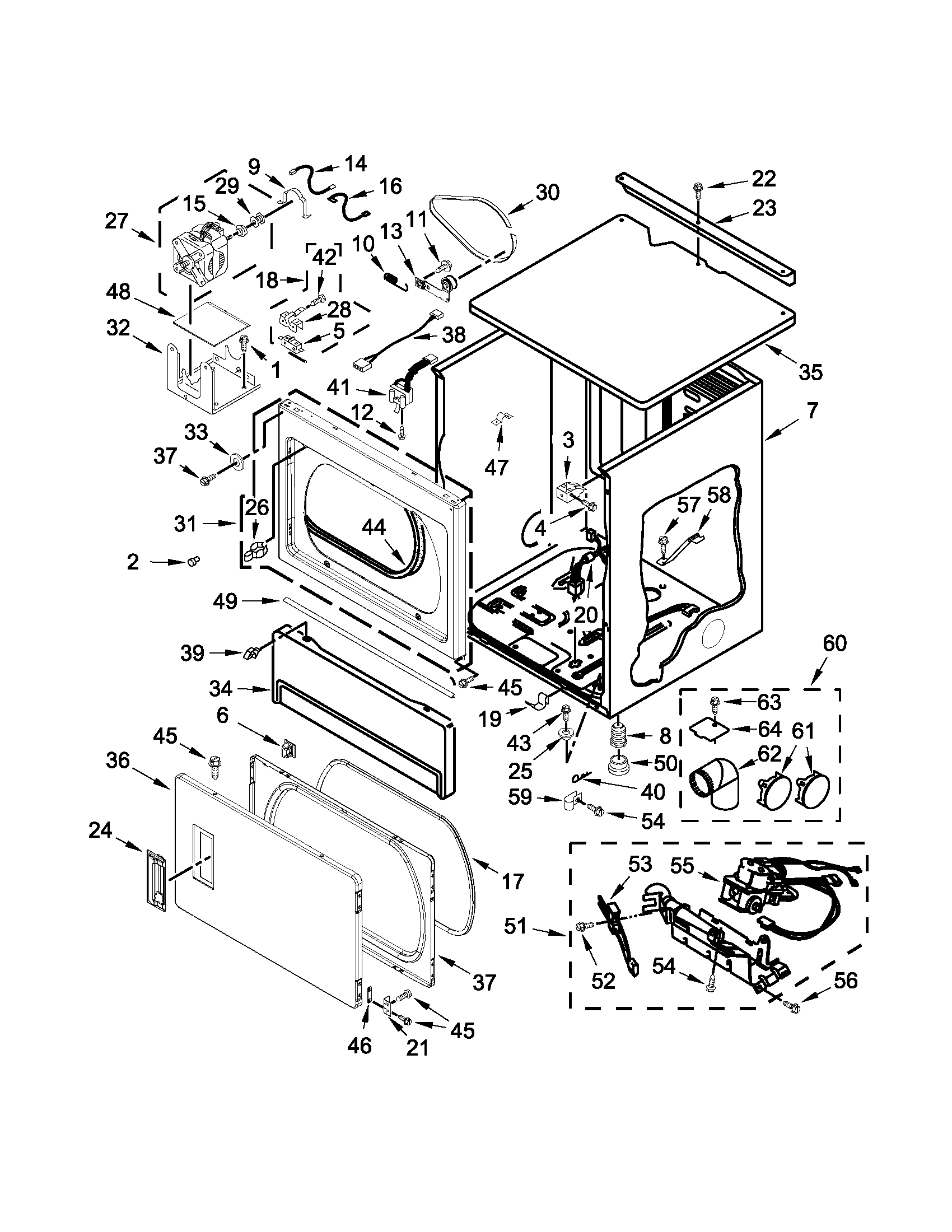 Upper cabinet and front panel parts