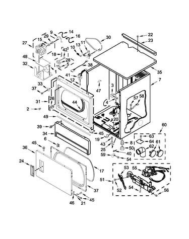 Upper cabinet and front panel parts