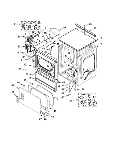 Upper cabinet and front panel parts