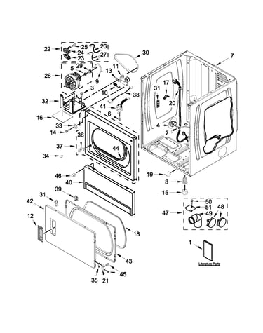 Lower cabinet and front panel parts