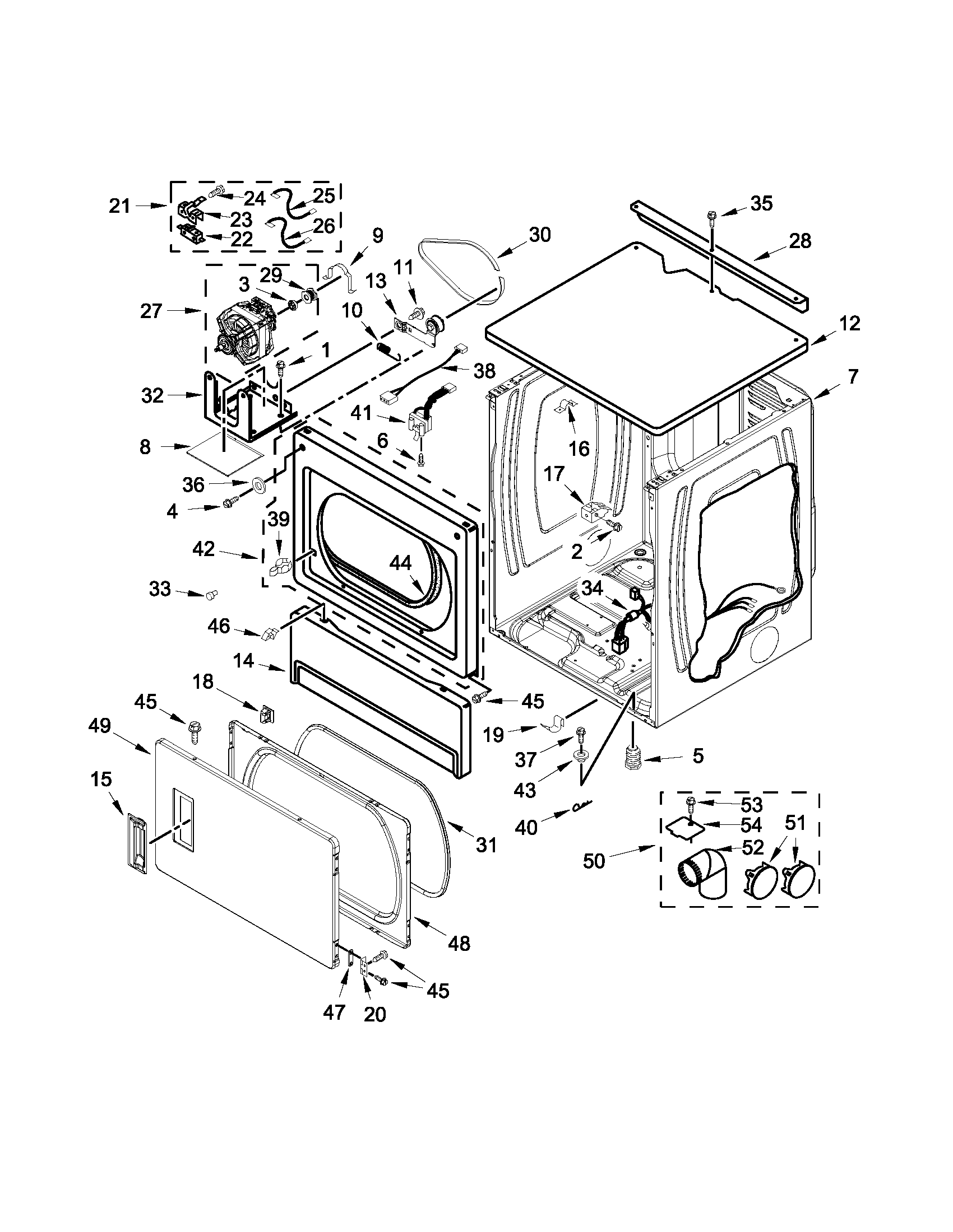 Upper cabinet and front panel parts