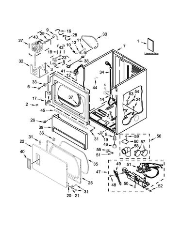 Lower cabinet and front panel parts