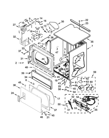 Upper cabinet and front panel parts