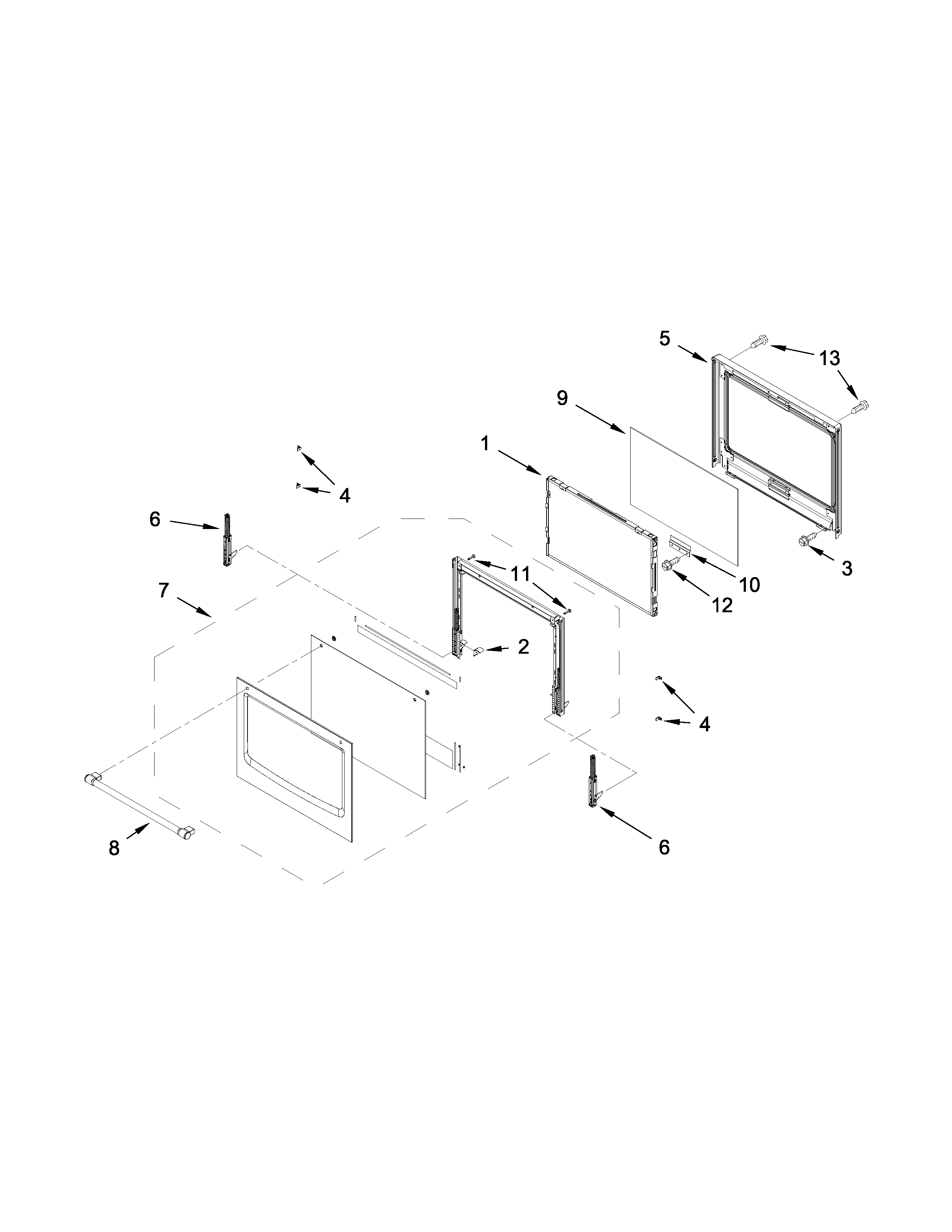 Upper oven door parts