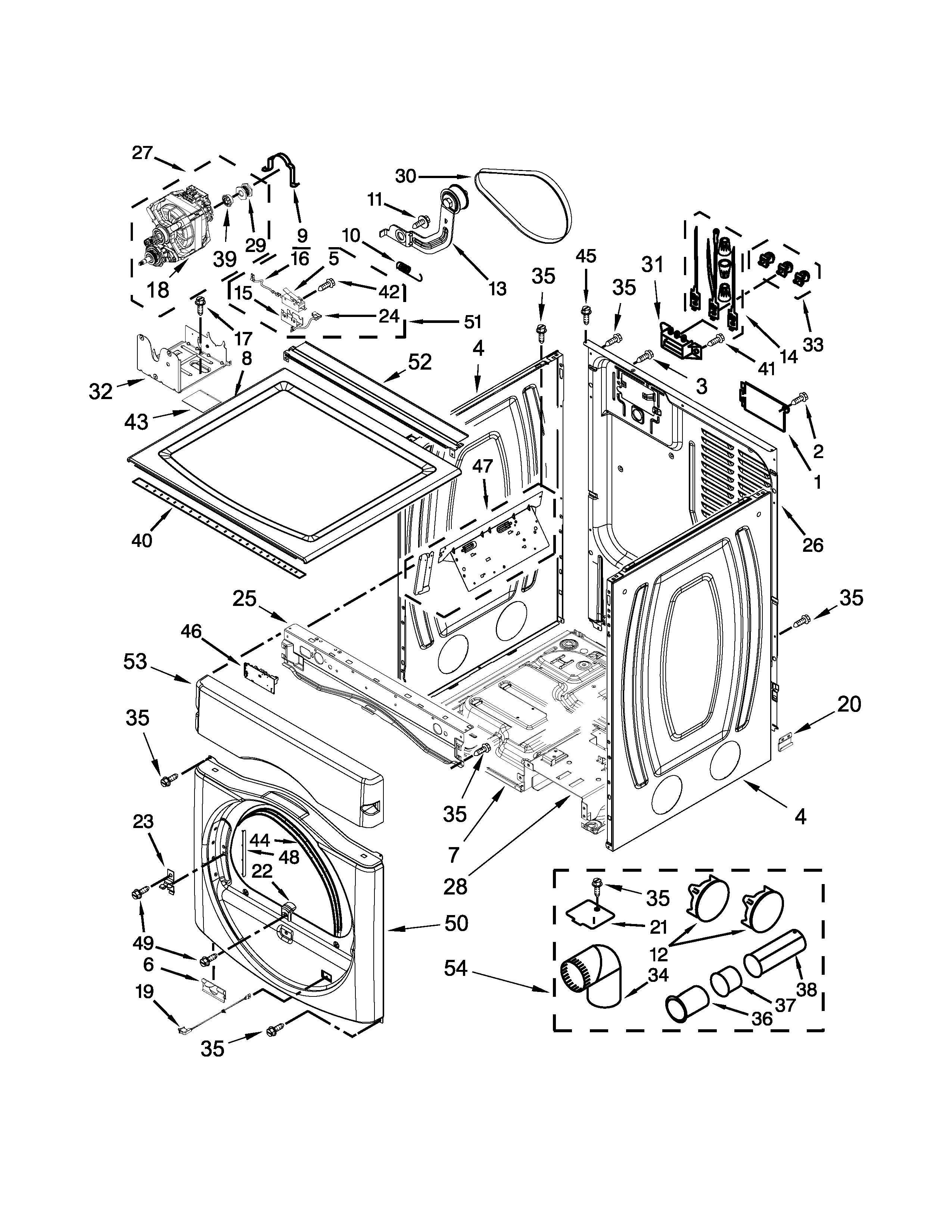 Dryer cabinet parts