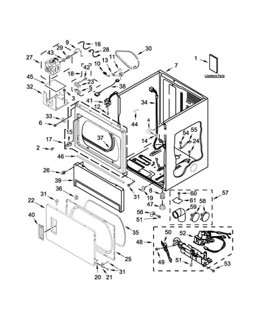 Lower cabinet and front panel parts