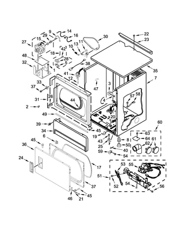 Upper cabinet and front panel parts