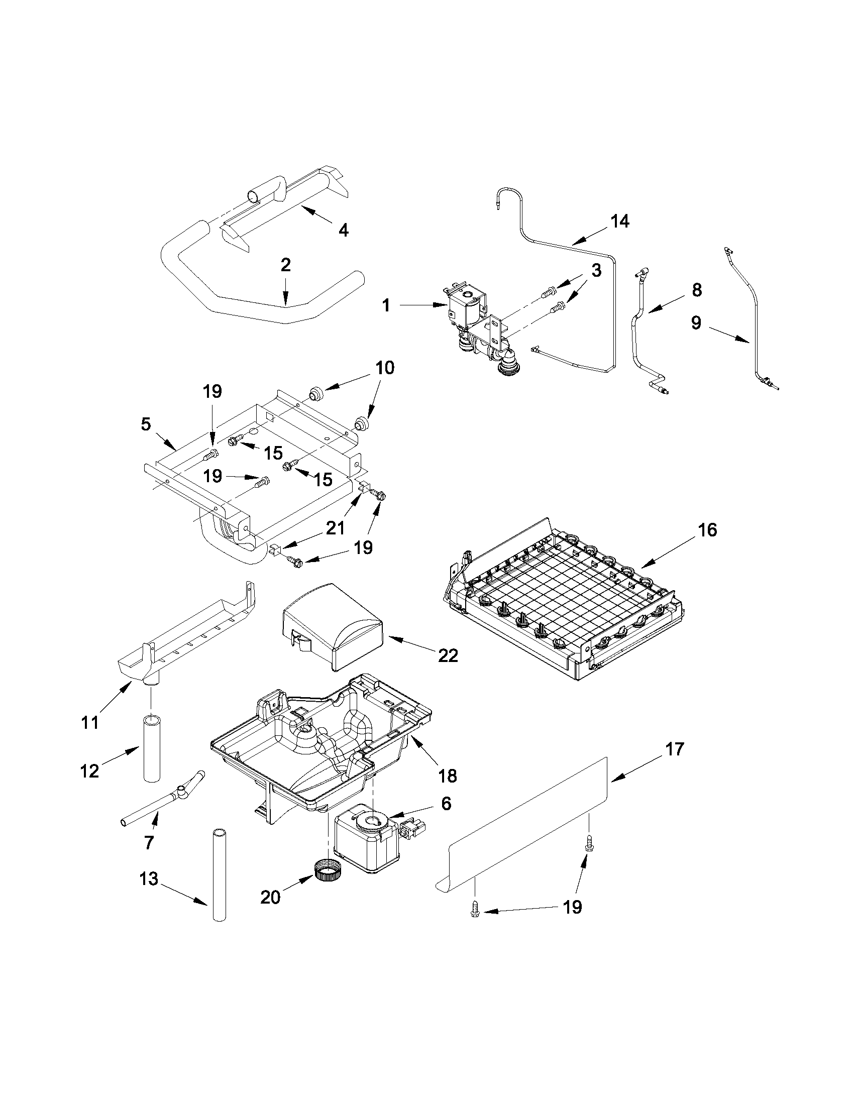 Evaporator, grid, and water parts