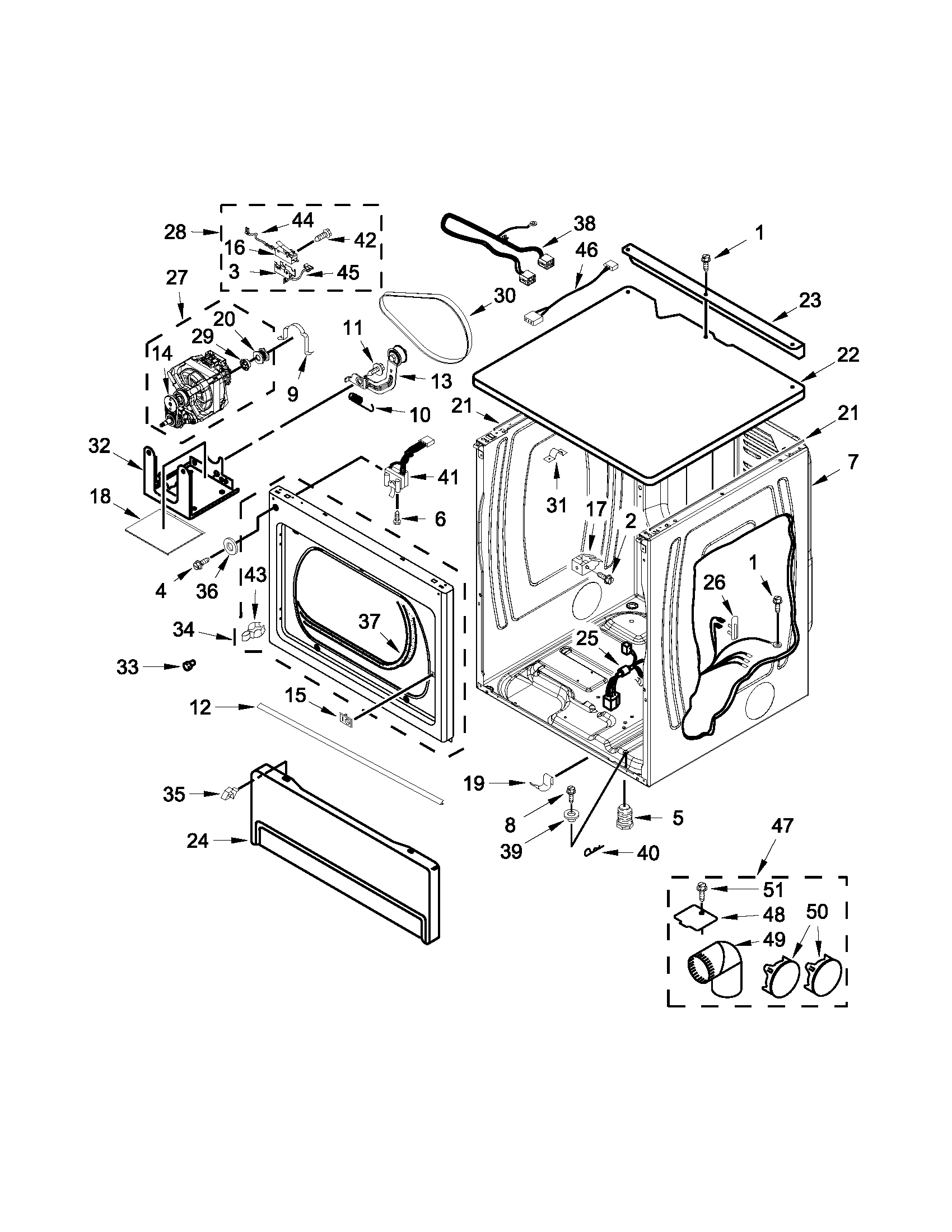 Upper cabinet and front panel parts