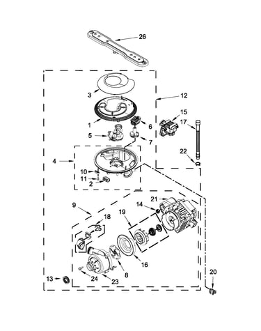 Pump, washarm and motor parts