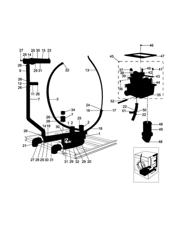 Soap box, drain and hose assembly parts
