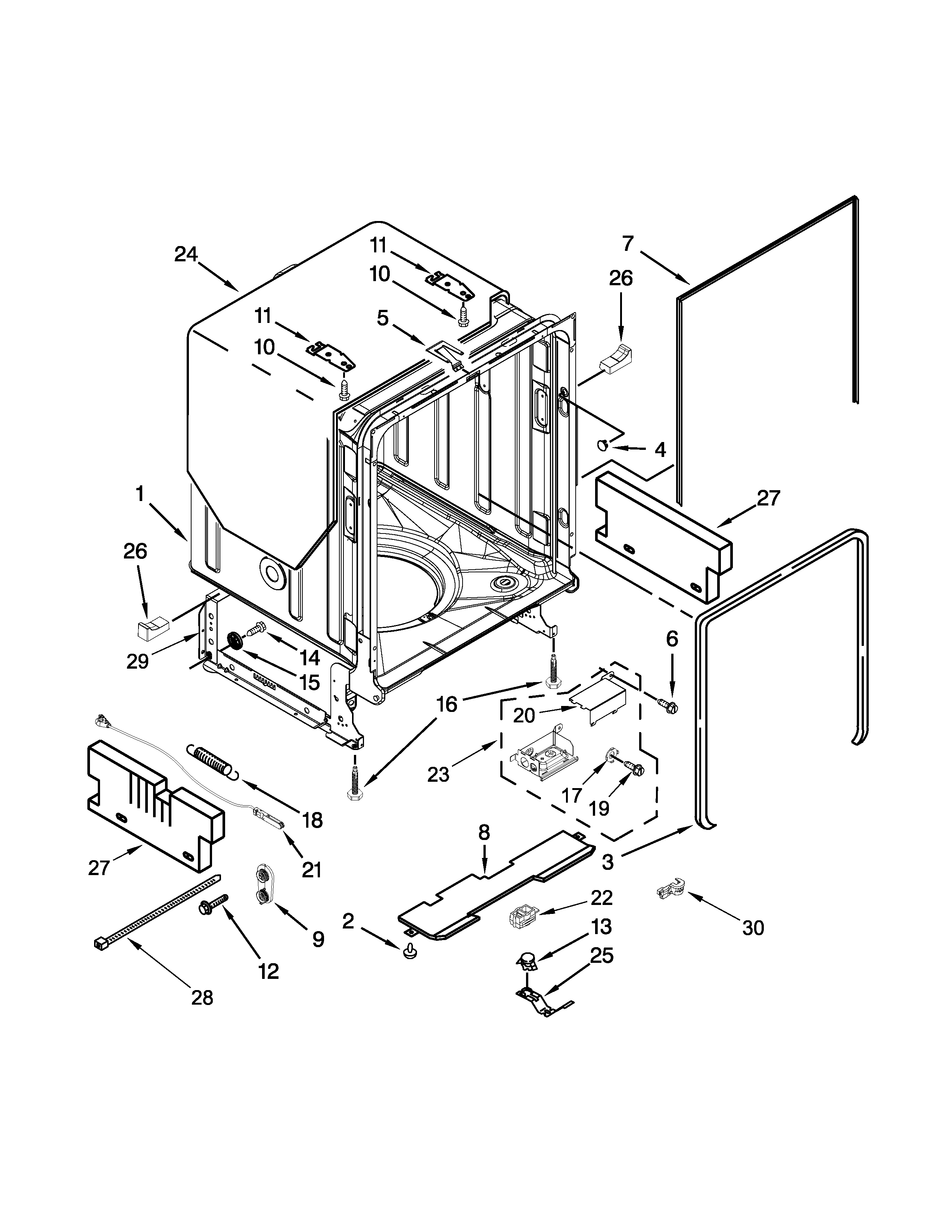 TUB AND FRAME PARTS