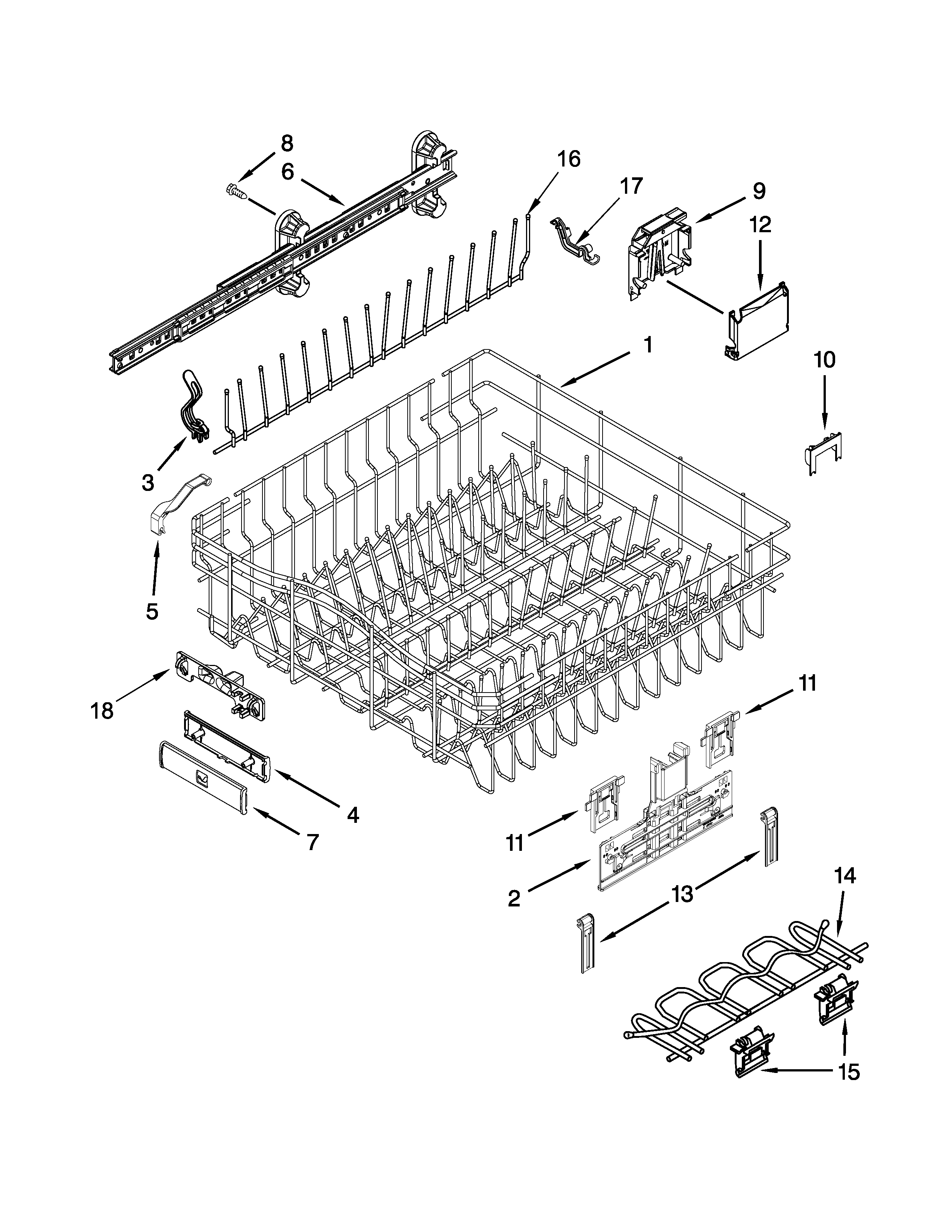 Upper rack and track parts