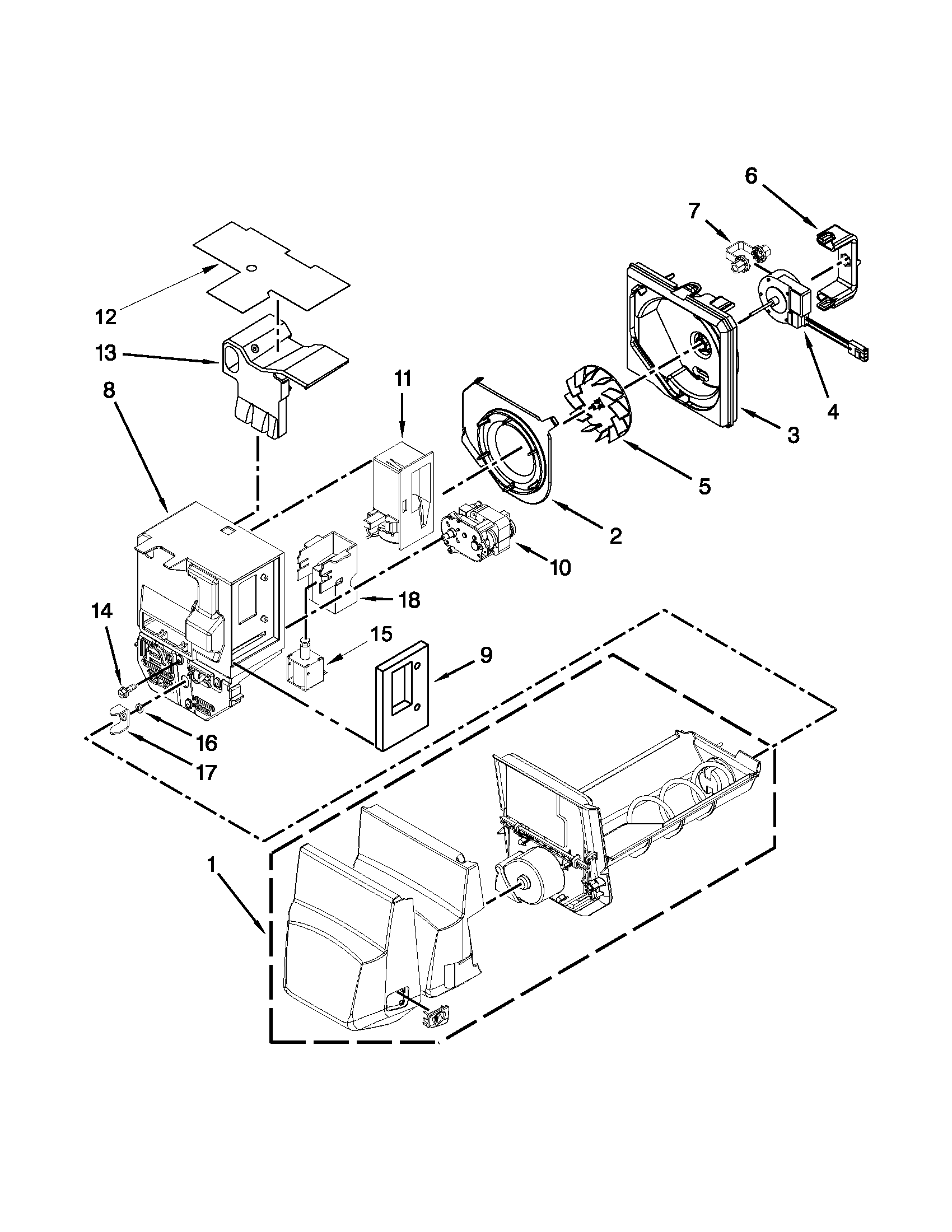 Motor and ice container parts