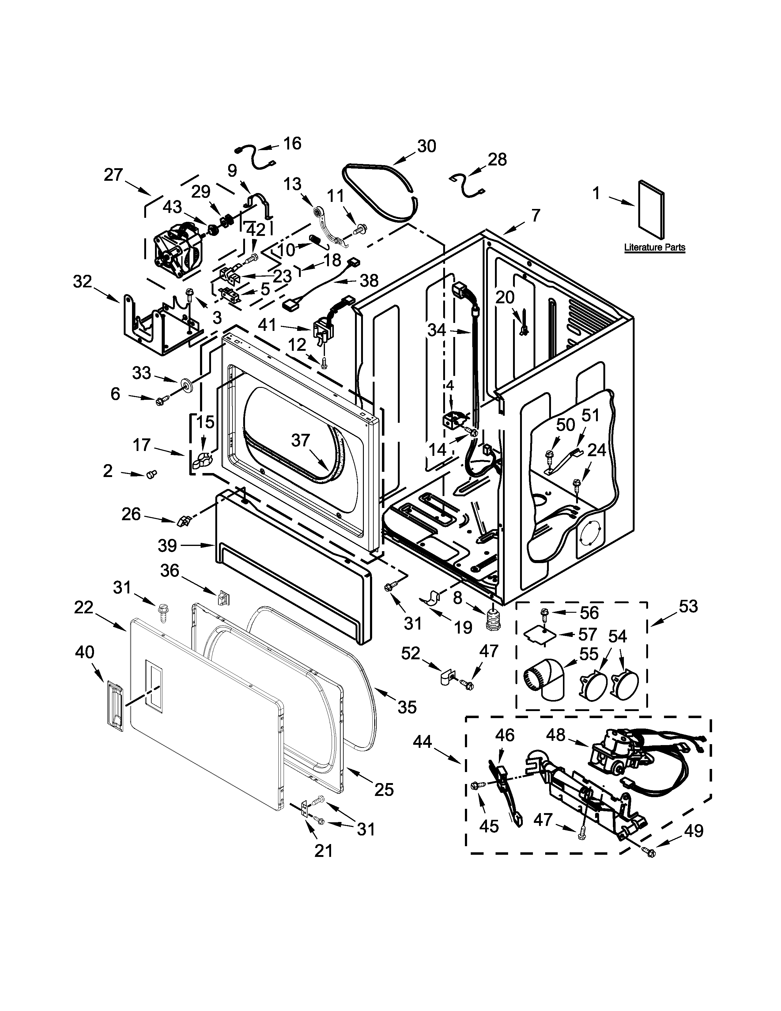 Lower cabinet and front panel parts