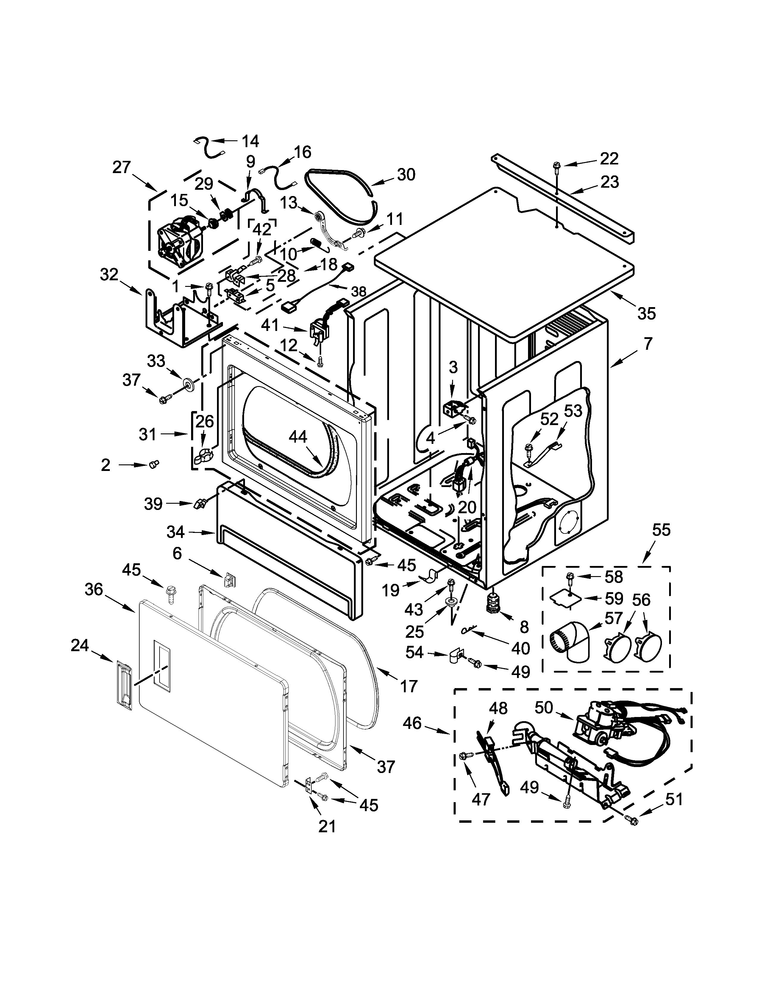 Upper cabinet and front panel parts