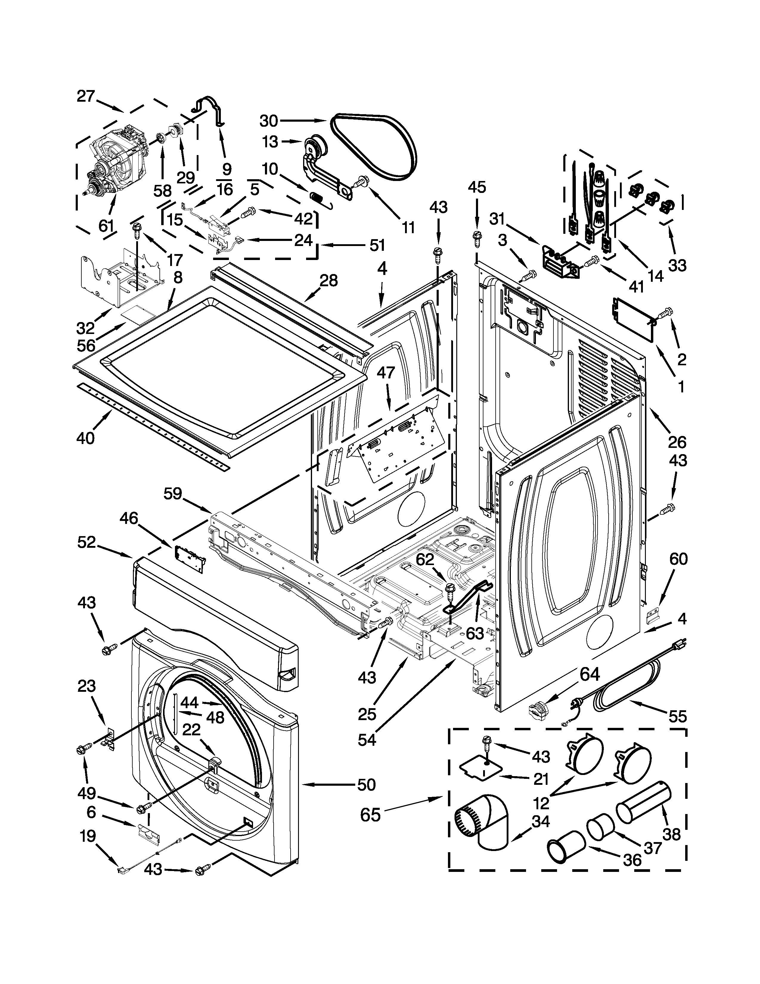 Dryer cabinet parts