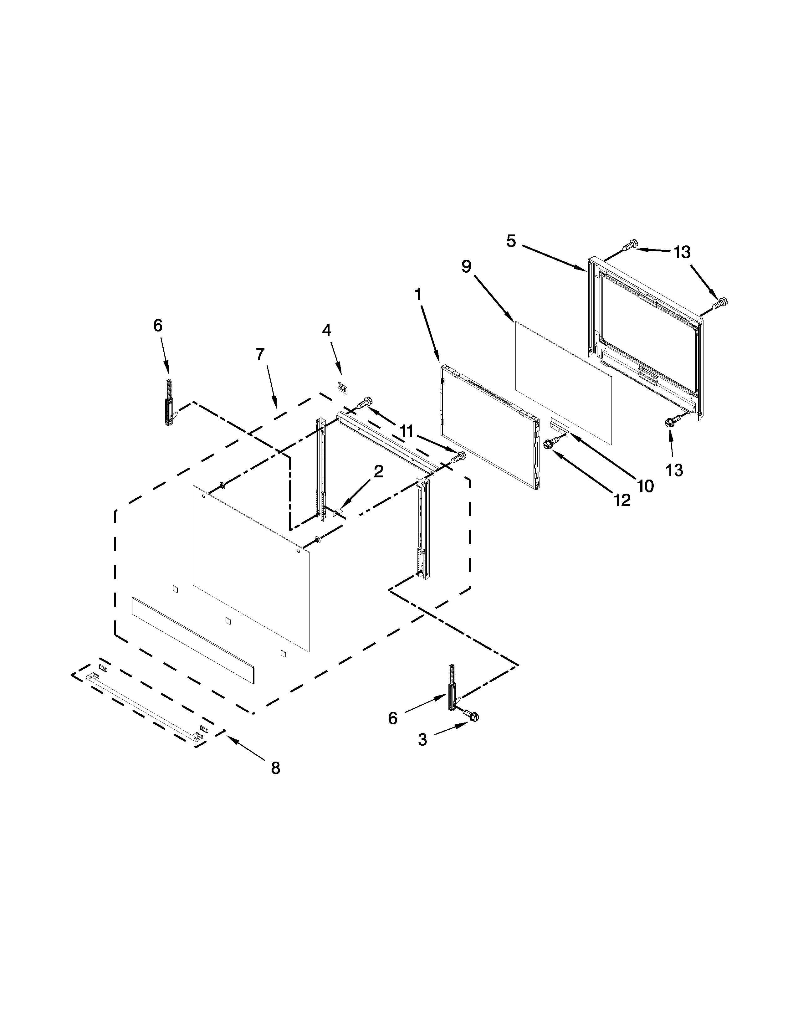 Upper oven door parts