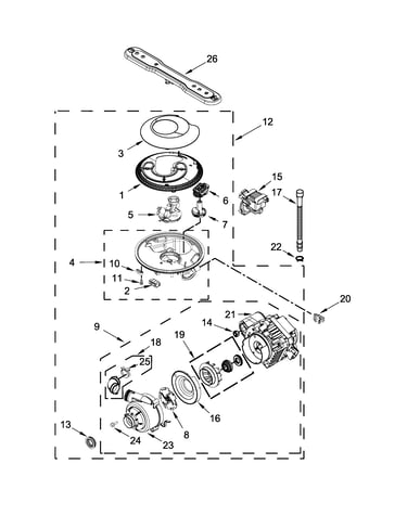 Pump, washarm and motor parts