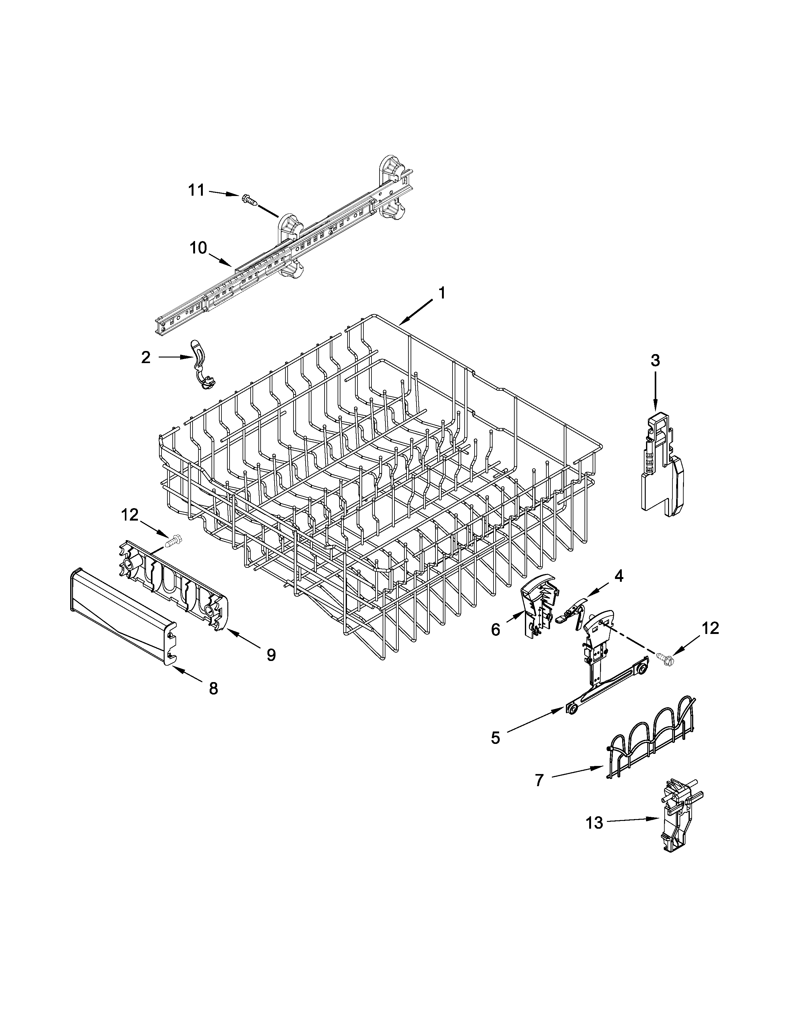 Upper rack and track parts