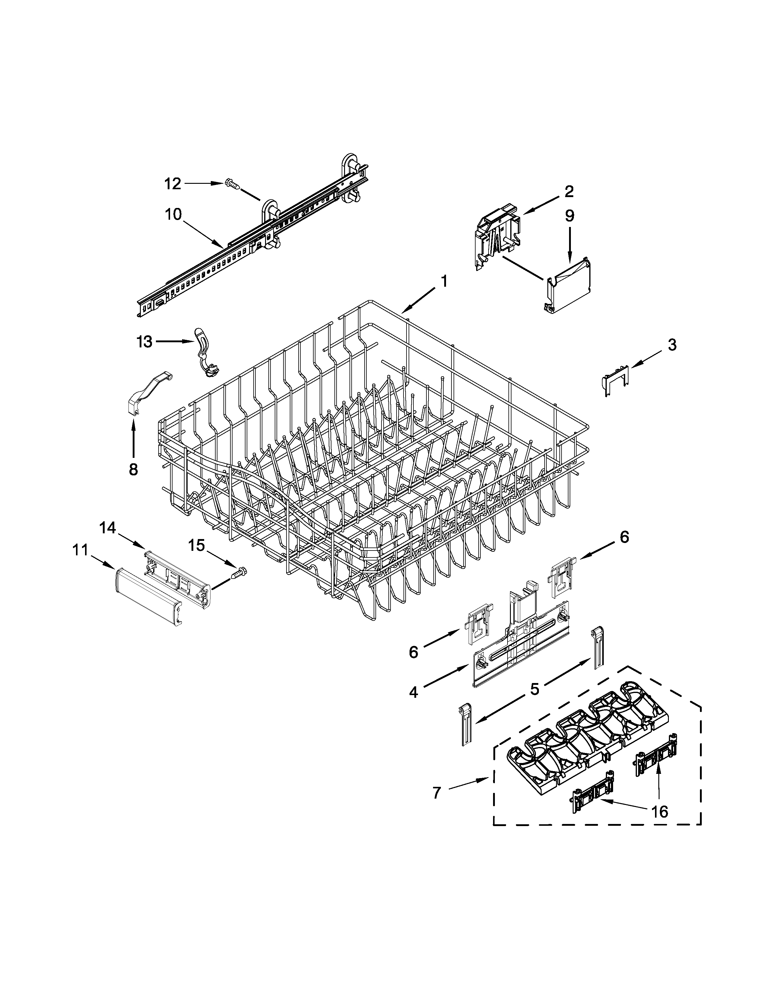 Upper rack and track parts