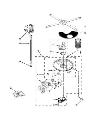 Pump, washarm and motor parts