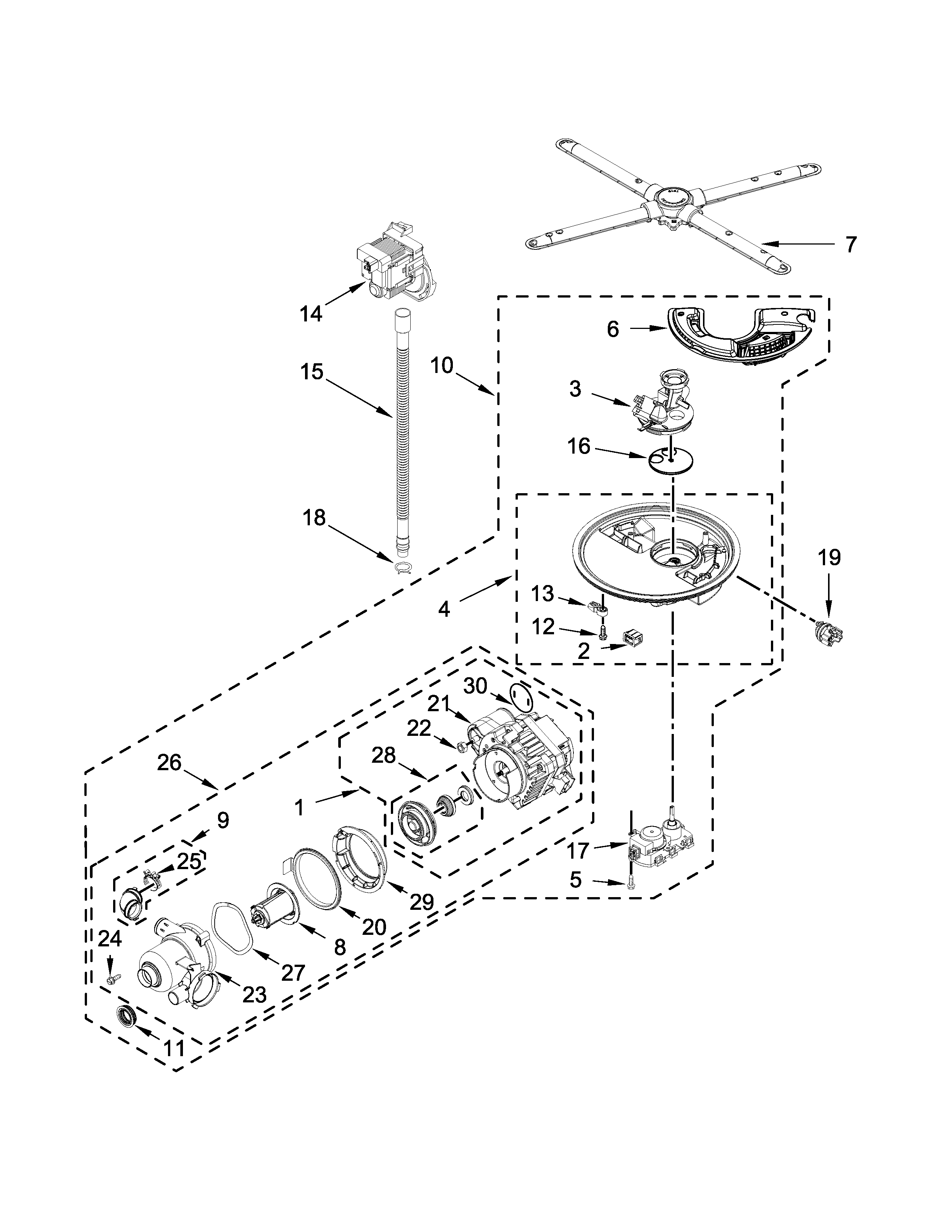Pump, washarm and motor parts