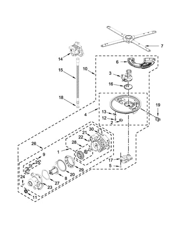Pump, washarm and motor parts