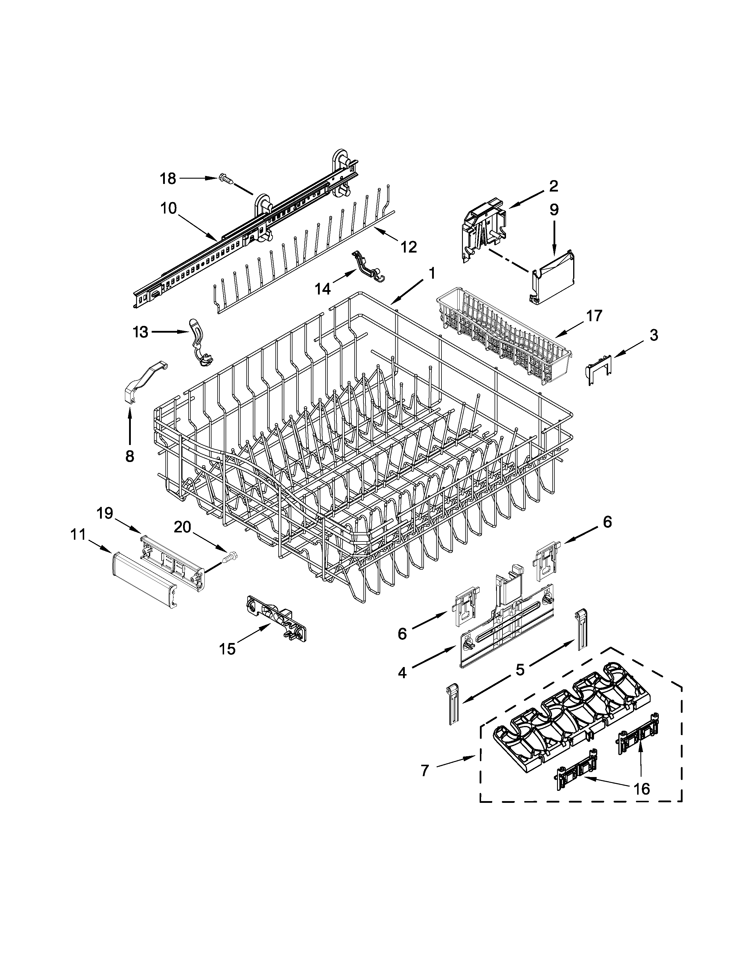 Upper rack and track parts