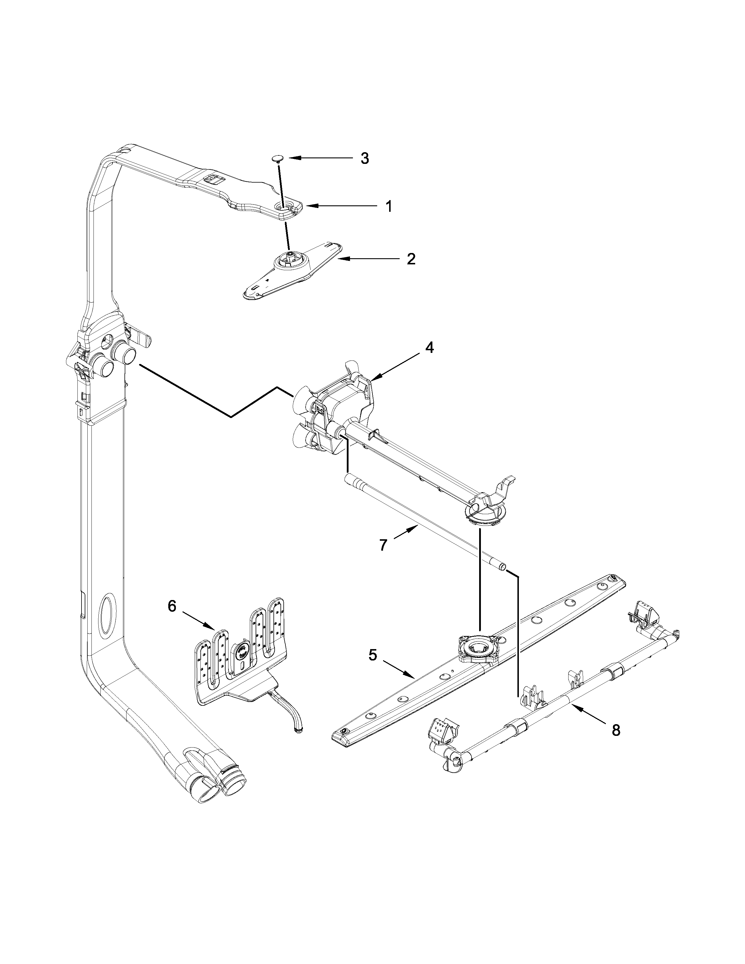 Upper wash and rinse parts