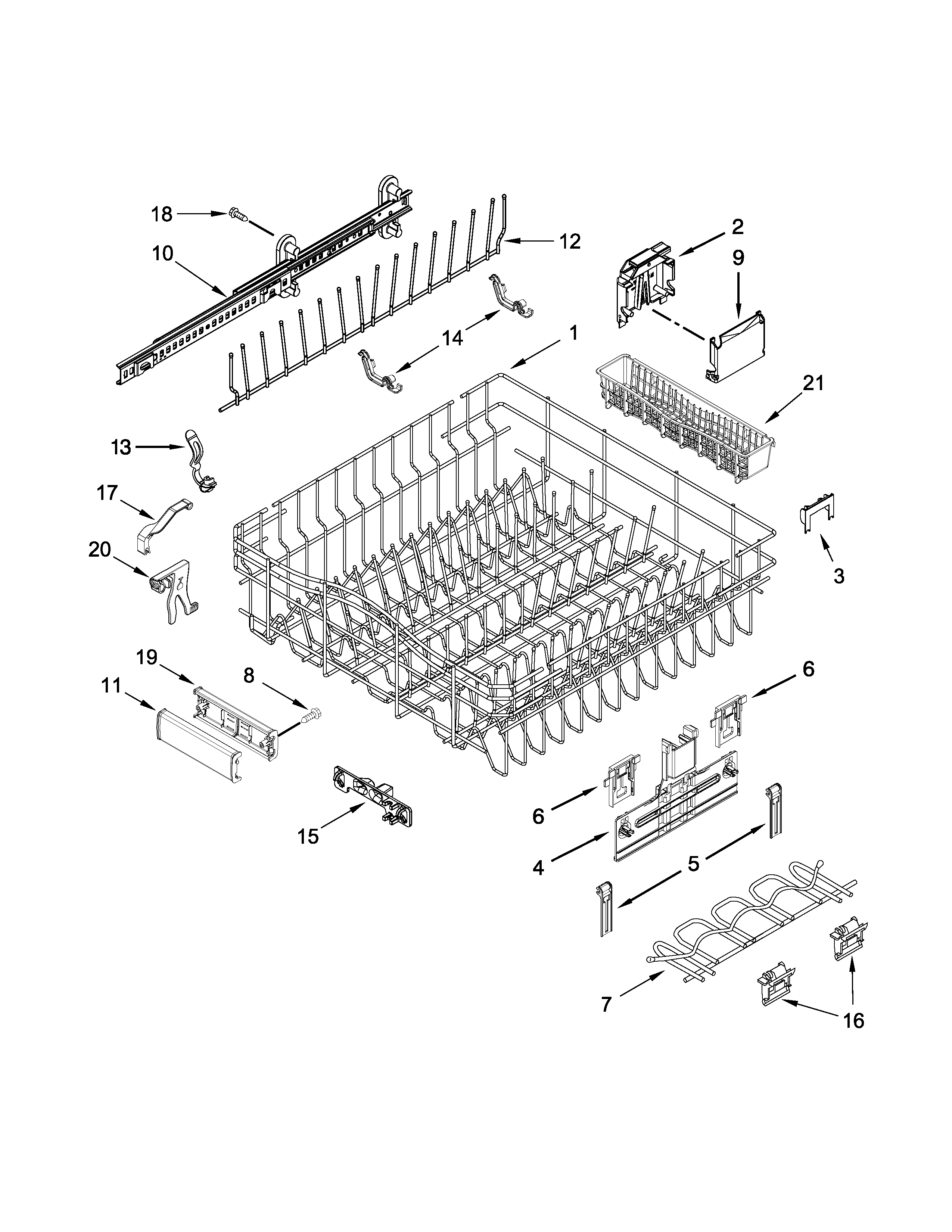 Upper rack and track parts