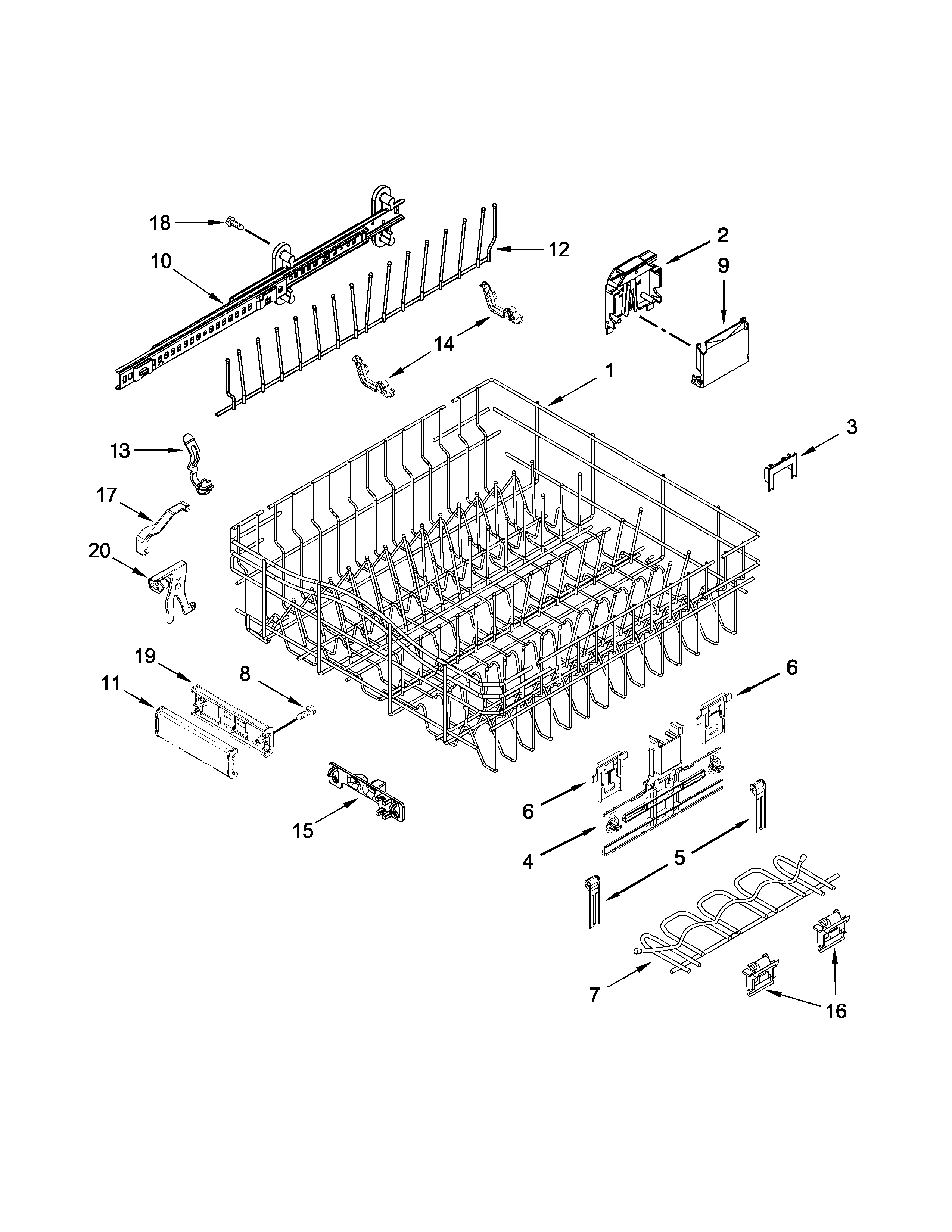 Upper rack and track parts