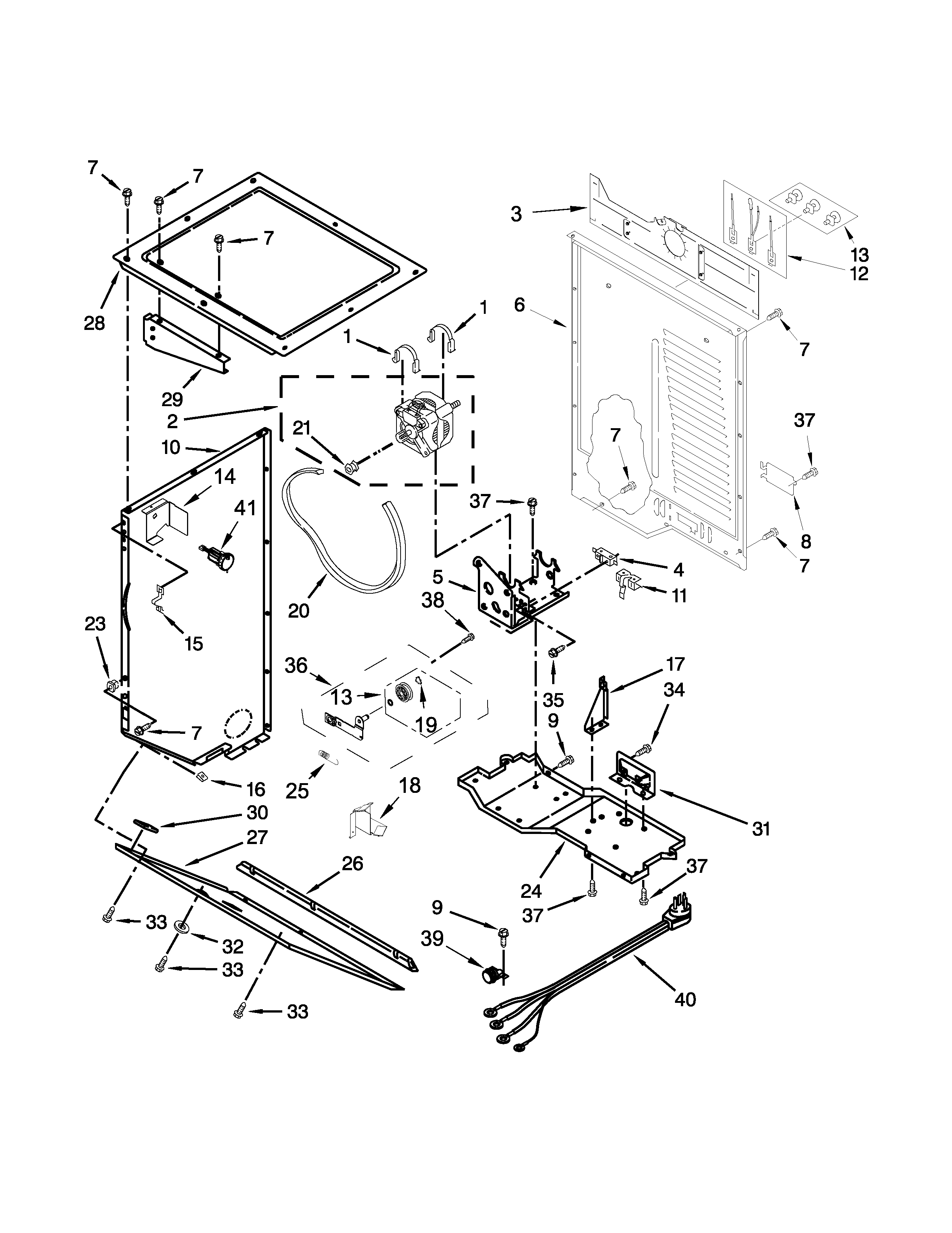 Dryer cabinet and motor parts