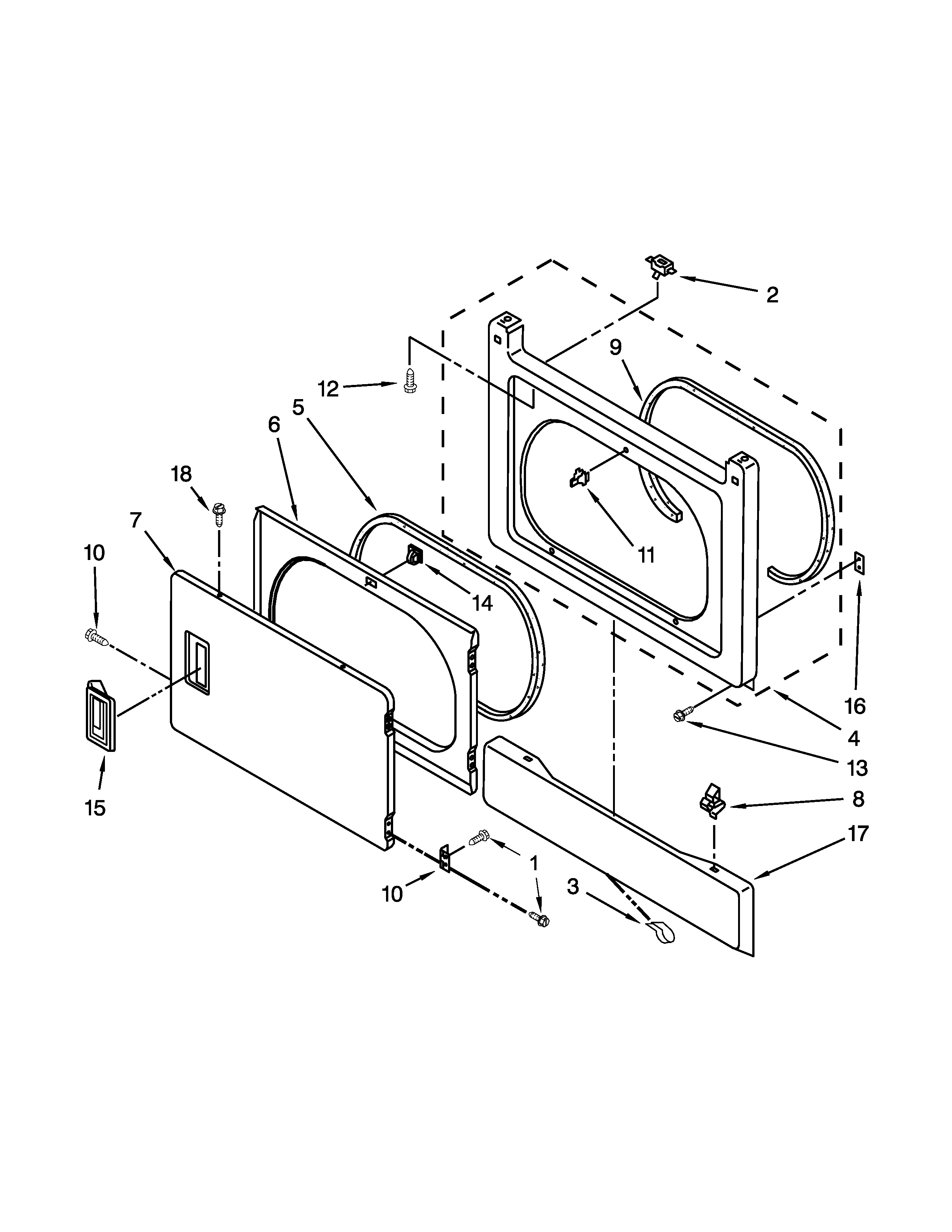 Dryer front panel and door parts